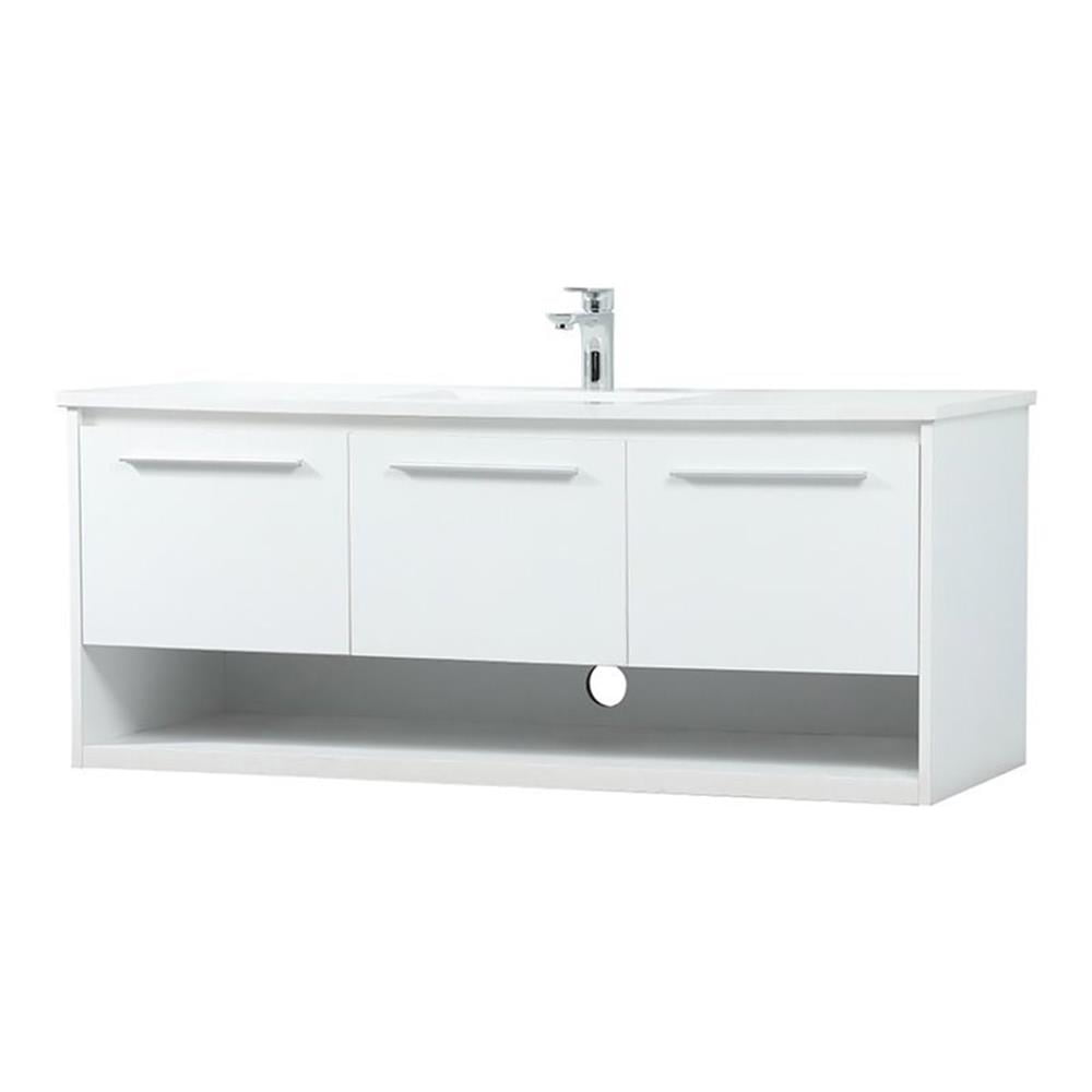 White 48" Freestanding Single Sink Vanity with Quartz Top