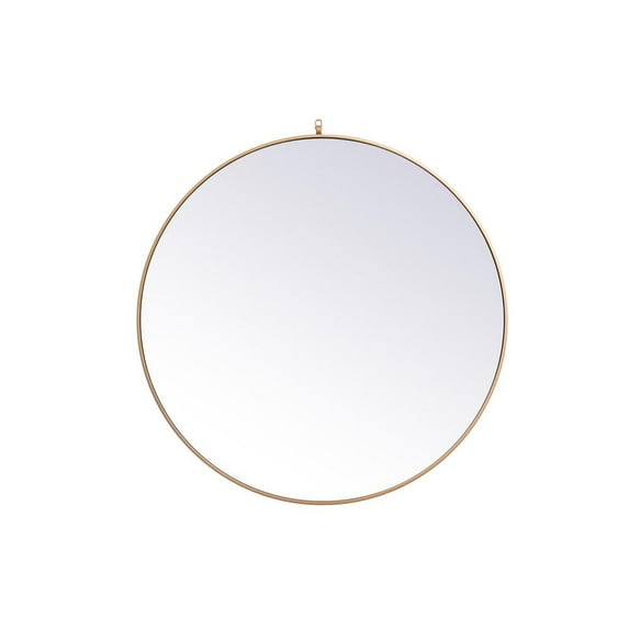 Elegant Decor Metal frame round mirror with decorative hook 45 inch in Brass