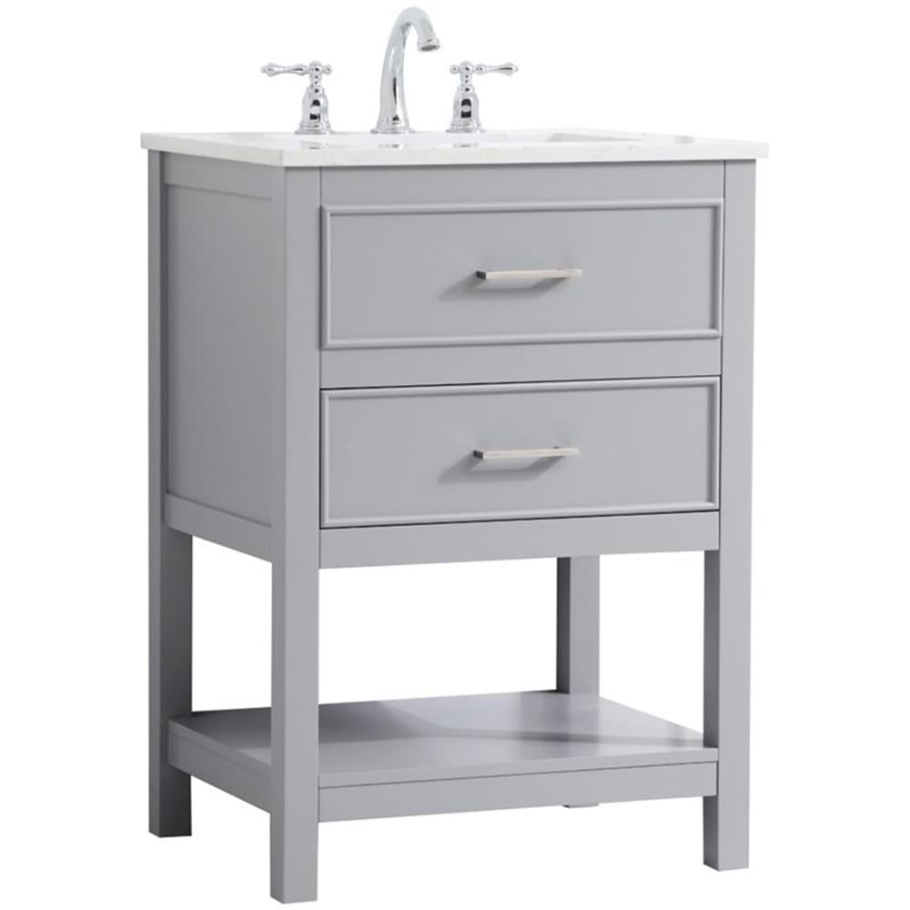 Gray 24" Single Bathroom Vanity with Quartz Top