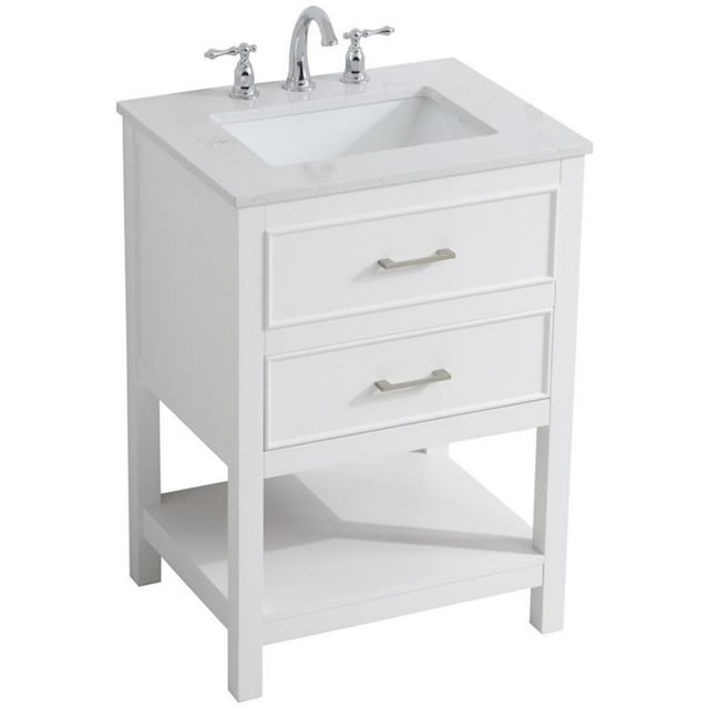 Elegant Decor Sinclaire 24" Single Quartz Top Bathroom Vanity in White