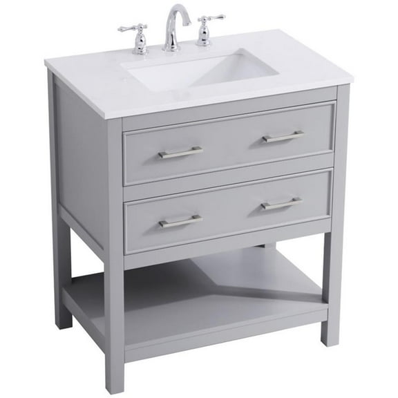 Elegant Decor Sinclaire 30" Single Quartz Top Bathroom Vanity in Gray