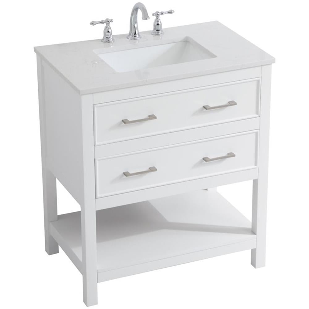 Sinclaire 30" White Quartz Top Freestanding Bathroom Vanity