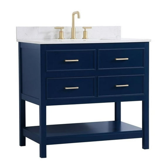 36 inch single bathroom vanity in blue with backsplash