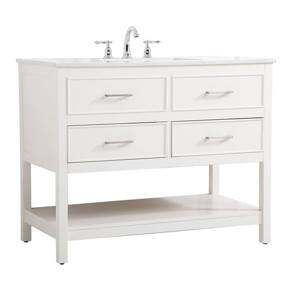 Sinclaire 42" White MDF Single Sink Vanity with Marble Top