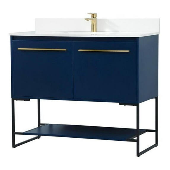 40 inch single bathroom vanity in blue with backsplash