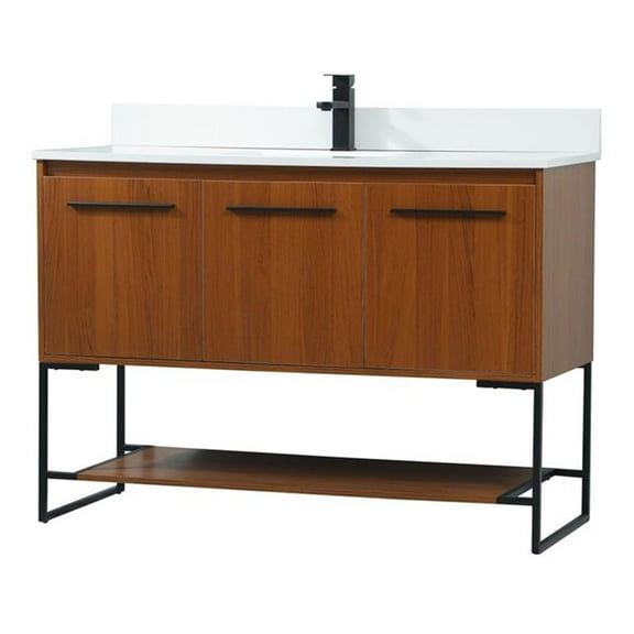 48 inch single bathroom vanity in teak with backsplash