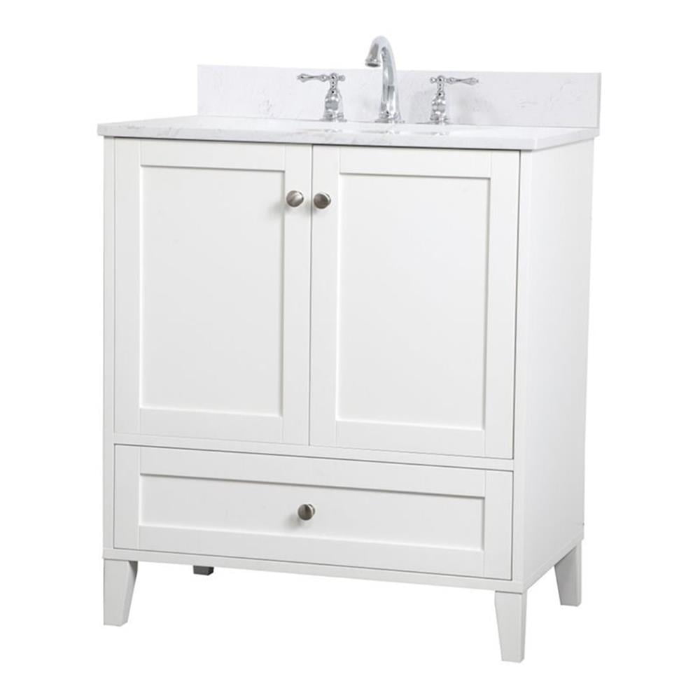 Elegant White Quartz Top Single Bathroom Vanity with Storage Drawer