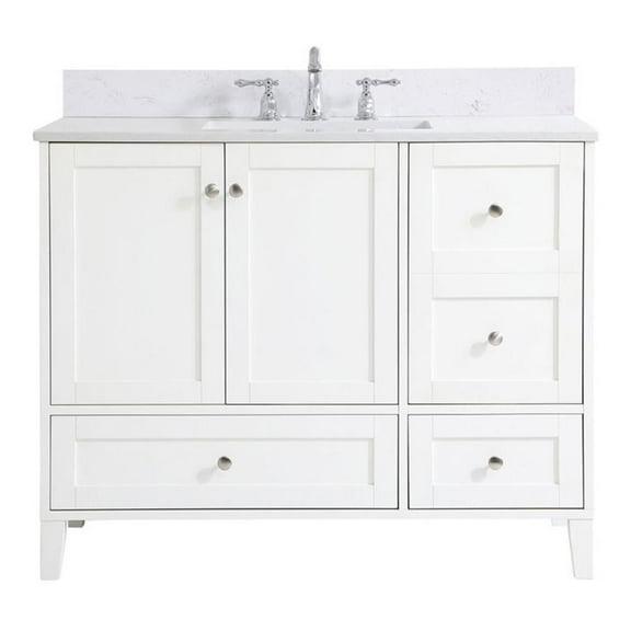 42 inch Single Bathroom Vanity in White with Backsplash
