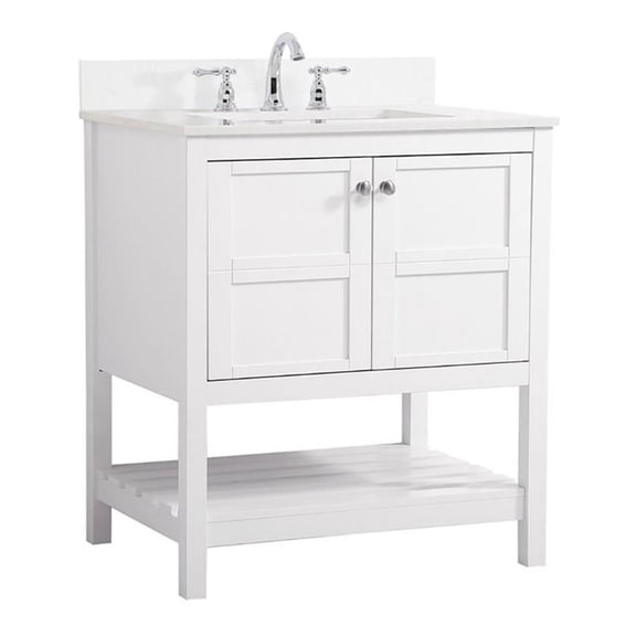 30 inch Single Bathroom Vanity in White with Backsplash