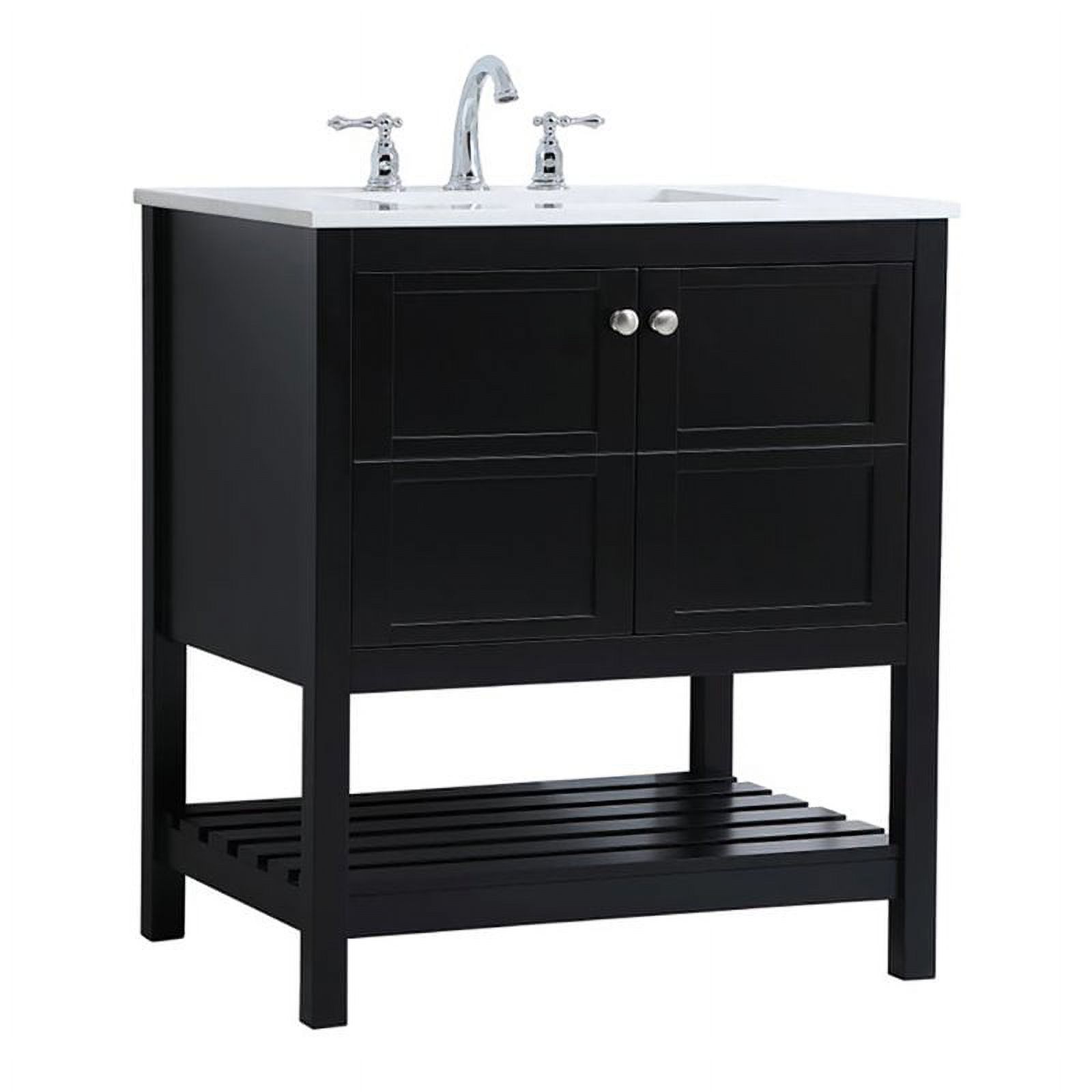 Elegant Decor Theo 30" Steel and Solid Wood Single Bathroom Vanity in Black