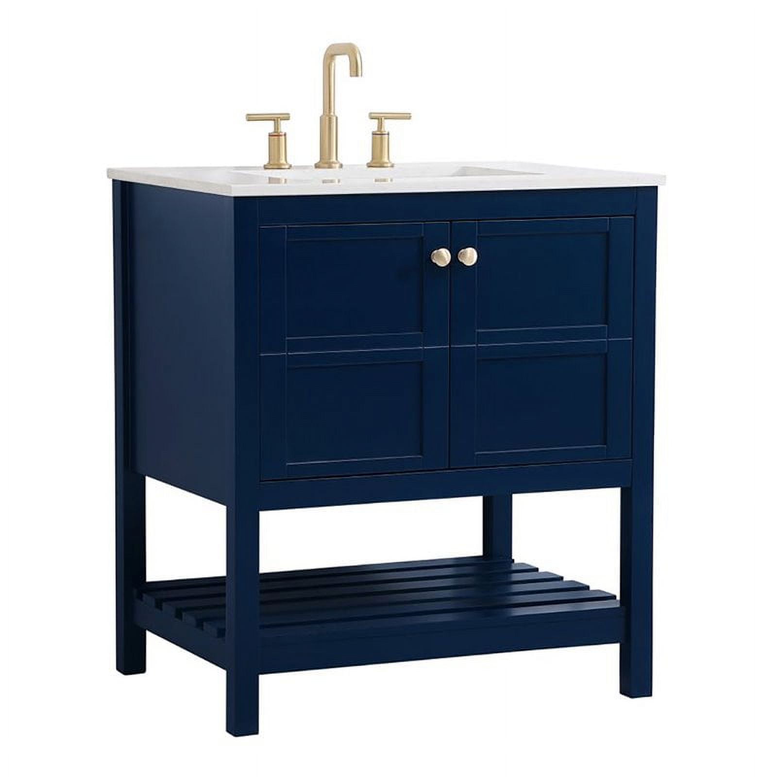 Elegant Decor Theo 30" Steel and Solid Wood Single Bathroom Vanity in Blue - Walmart.com