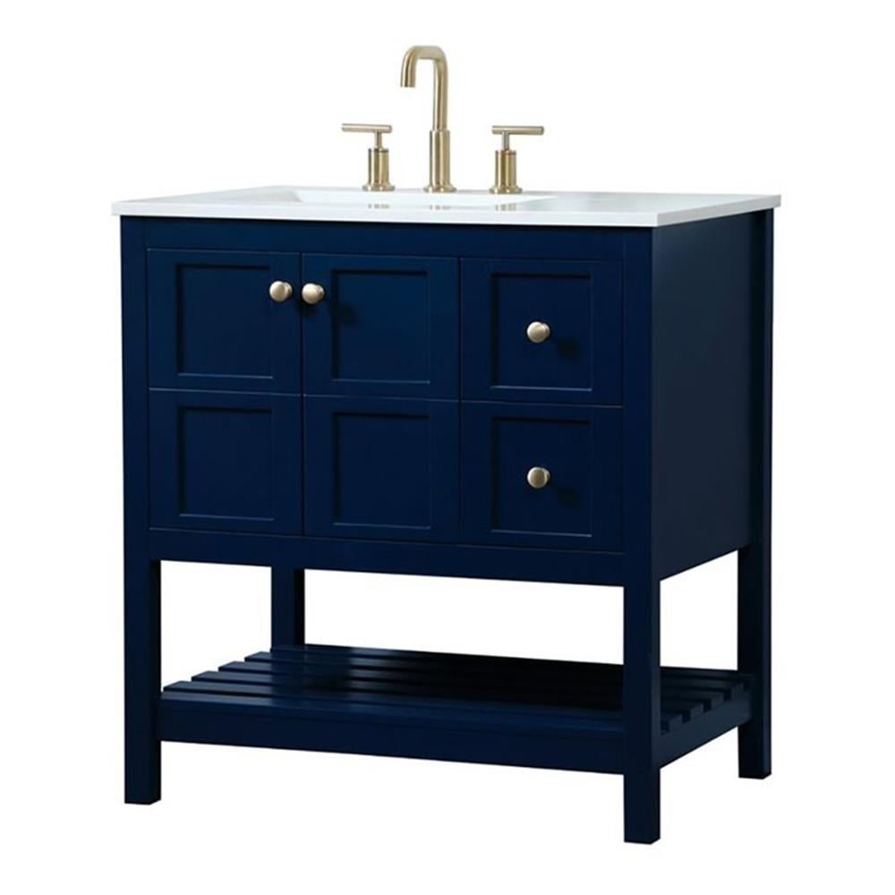 Theo Blue MDF Single Bathroom Vanity with Calacatta Quartz Top