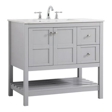 Elegant Decor Theo 36" Steel and Solid Wood Single Bathroom Vanity in Gray