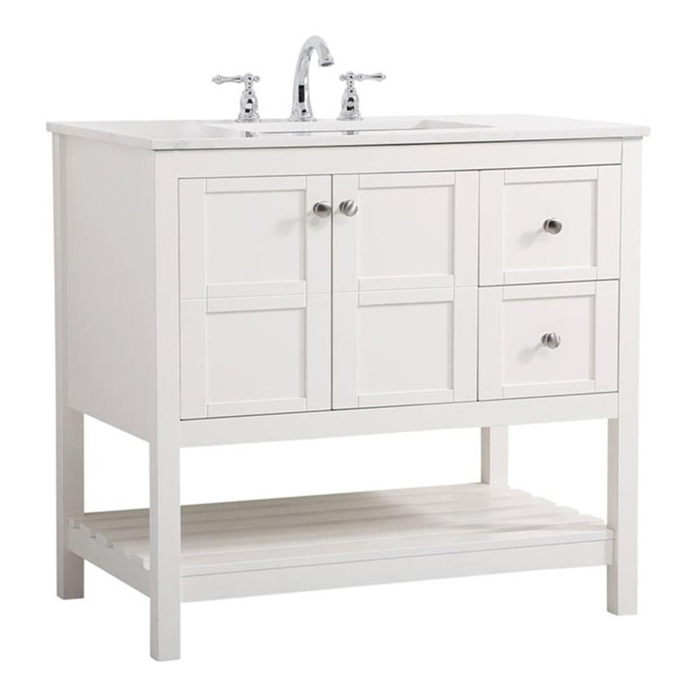 Theo 36" White Solid Wood and Stone Single Bathroom Vanity