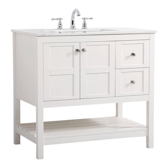 Elegant Decor Theo 36" Steel and Solid Wood Single Bathroom Vanity in White