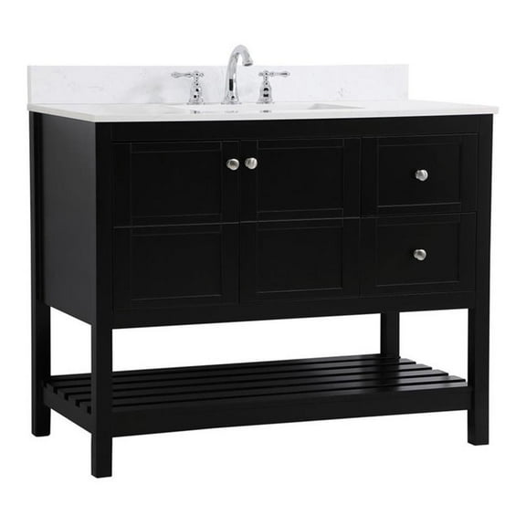 42 inch Single Bathroom Vanity in Black with Backsplash