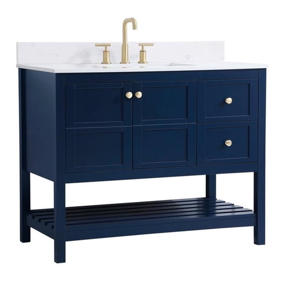 42 inch Single Bathroom Vanity in Blue with Backsplash