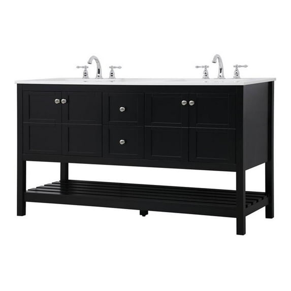 Elegant Decor Theo 60" Steel and Solid Wood Single Bathroom Vanity in Black