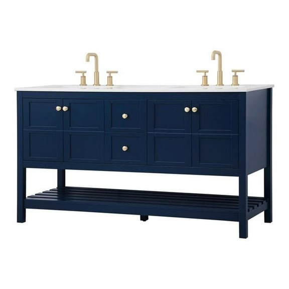 Elegant Decor Theo 60" Steel and Solid Wood Single Bathroom Vanity in Blue