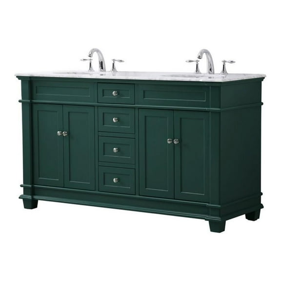 Elegant Decor Wesley 60" Solid Wood Steel Double Bathroom Vanity Set - Green