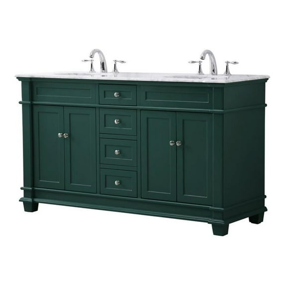 Elegant Decor Wesley 60" Solid Wood Steel Double Bathroom Vanity Set - Green