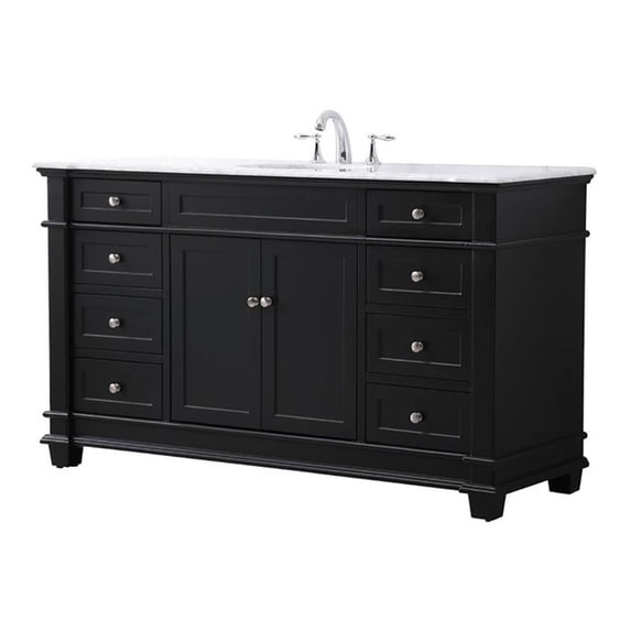 Elegant Decor Wesley 60" Solid Wood Steel Single Bathroom Vanity Set in Black
