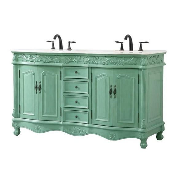Elegant Decor Windsor 60" Solid Wood and MDF Double Bathroom Vanity in Mint