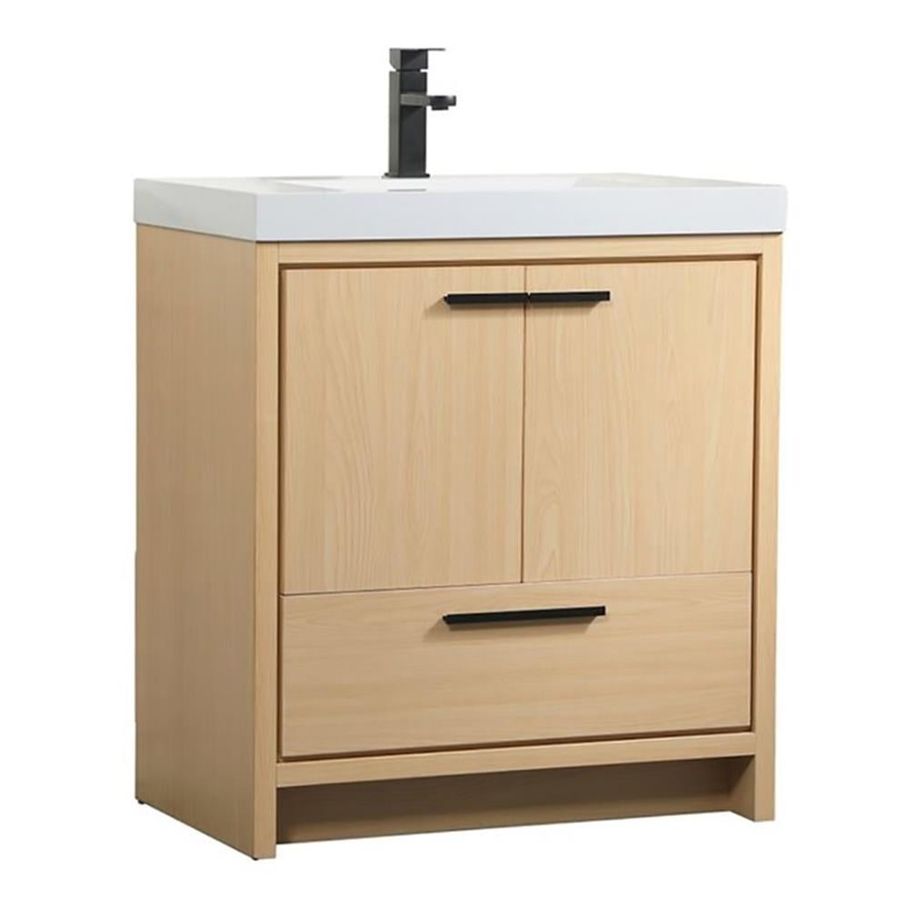Maple and White Resin Single Bathroom Vanity with Black Handles