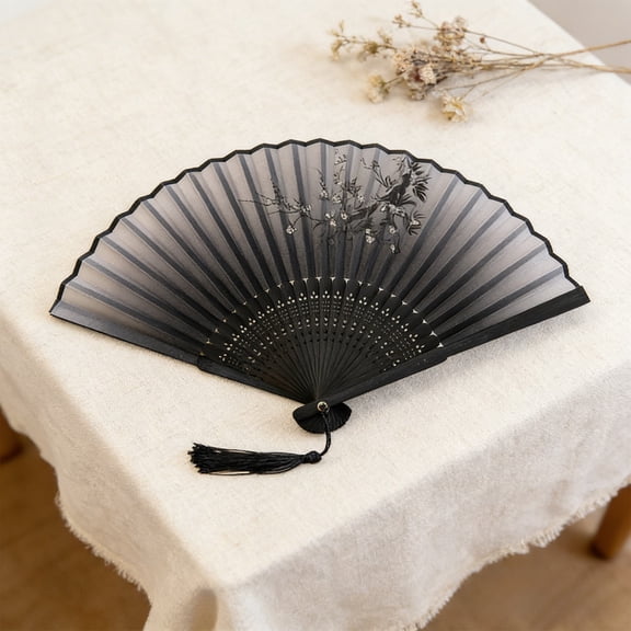 Elegant Decorative Folding Fan, Robust Bamboo Ribbed Silk Fan, Lightweight Portable Hand Fan, Stylish Accent for Stage Props, Home Decor, Party & Daily Ornament Use