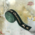 thumbnail image 1 of Elegant Decorative Green Gold Reindeer Christmas Ribbon Roll 2.18 Yards x 0.98 Inch Cloth Fabric Wired Edge for Xmas Tree Wreath Gift Wrapping Holiday Party Home Decorations DIY Craft Supply, 1 of 7