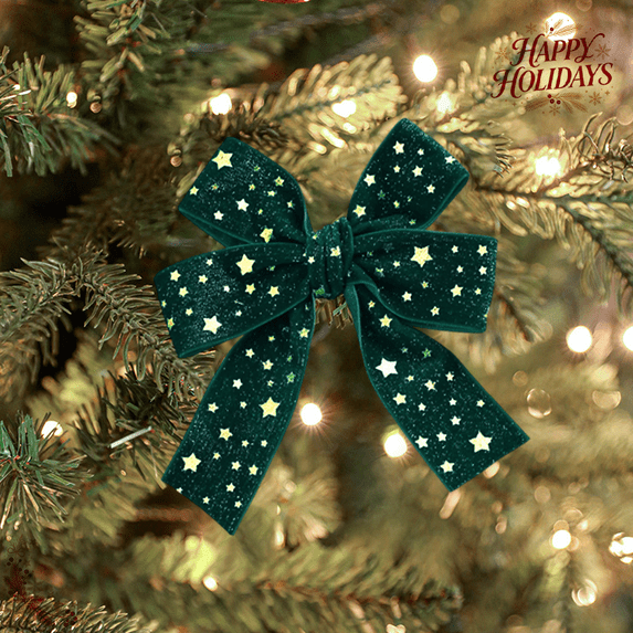 Elegant Decorative Green Gold Star Christmas Ribbon Roll 2.18 Yards x 0.98 Inch Cloth Fabric Wired Edge for Xmas Tree Wreath Gift Wrapping Holiday Party Home Decorations DIY Craft Supply