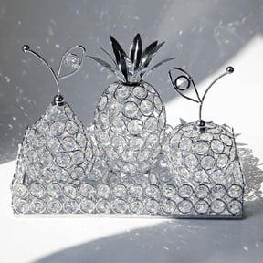 Elegant Decorative Trays & Crystal Fruit 4pcs Set, Crystal Tea Light Holder - Wedding Centerpieces for Holidays, Home Table Decorations, Fruit Displays and Candle Holders
