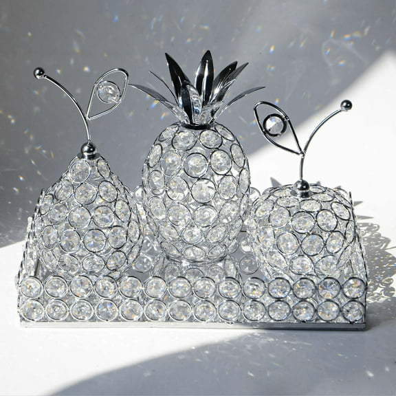 Elegant Decorative Trays & Crystal Fruit 4pcs Set, Crystal Tea Light Holder - Wedding Centerpieces for Holidays, Home Table Decorations, Fruit Displays and Candle Holders