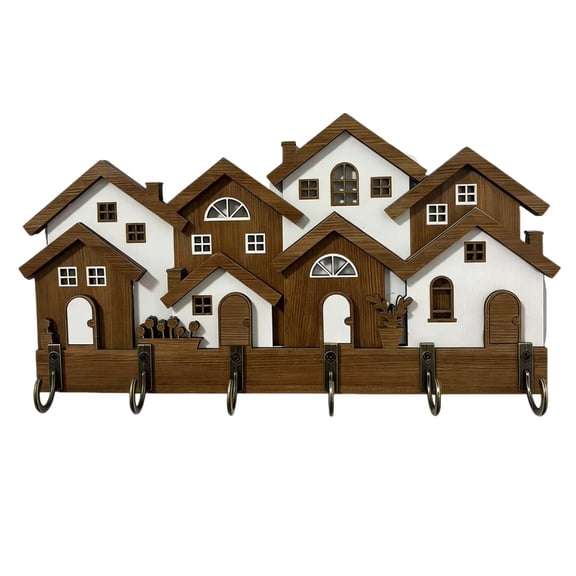 Elegant Decorative Wood 3D House Key Holder Wooden Hanger Wall Mounted Organizer For Home And Offices