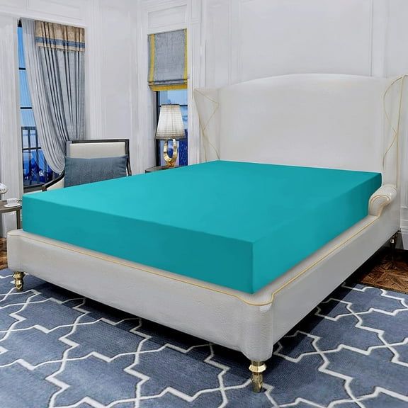 Elegant Deep Pocket Fitted Sheet Fits 14 to 16 inches, Soft Double Brushed Microfiber Fitted Bottom Sheet Only, Full Turquoise