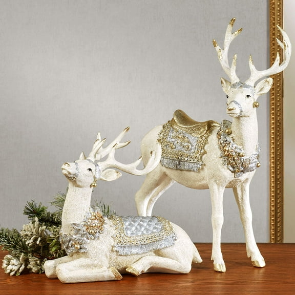 Elegant Deer Table Sculptures Off White Set of Two 2