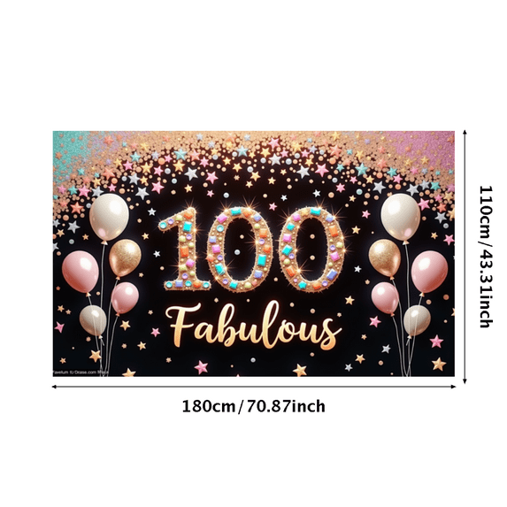 Elegant Design 100th Birthday Banner Colorful Gemstones Fabulous Celebration for Milestone Party Indoor Decoration Outdoor Event