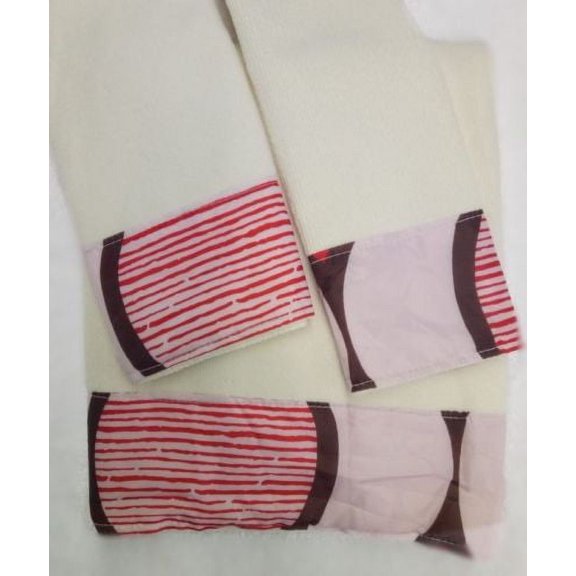 Elegant Design 3-Piece Decorative Bath Hand Towel Set Bathroom Wash Cloth - Scarlet Red & White