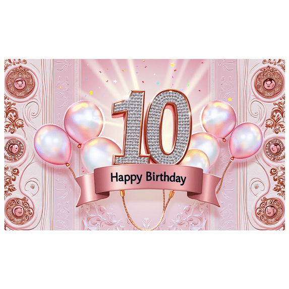 Elegant Design Birthday Banner 10th Birthday Pink Balloon Celebration Backdrop for Kids Party Event Decoration Anniversary