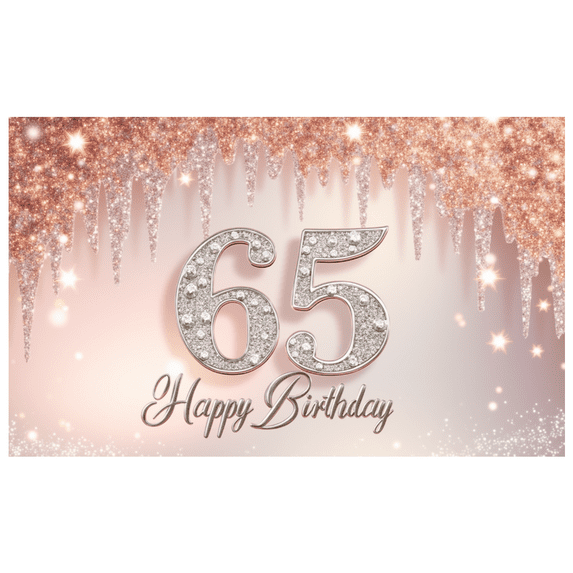 Elegant Design Birthday Banner Decorative Pattern 65th Celebration for Milestone Event Party Decoration Indoor Use
