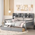 thumbnail image 1 of Elegant Design Daybed with Bedside Shelves and Two Drawers, Pine Wood Day Bed with Maximized space for Office/Living Room/Bedroom, Sturdy Slats Support Wooden Sofa Bed, 1 of 9