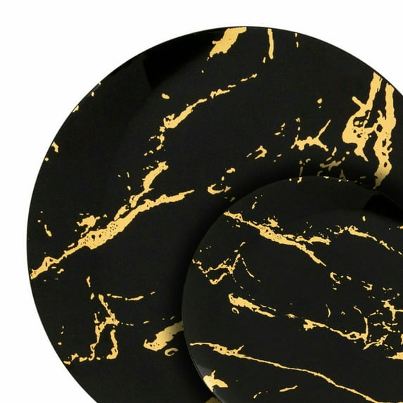 Elegant Design Disposable 7.5" & 10" Plastic Plates For Dinner Parties - Choose (Black Gold Stroke,7" Plates,10 Count)