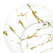 Elegant Design Disposable Dinner Parties - White Gold Stroke,Both 7" & 10", 40 Count