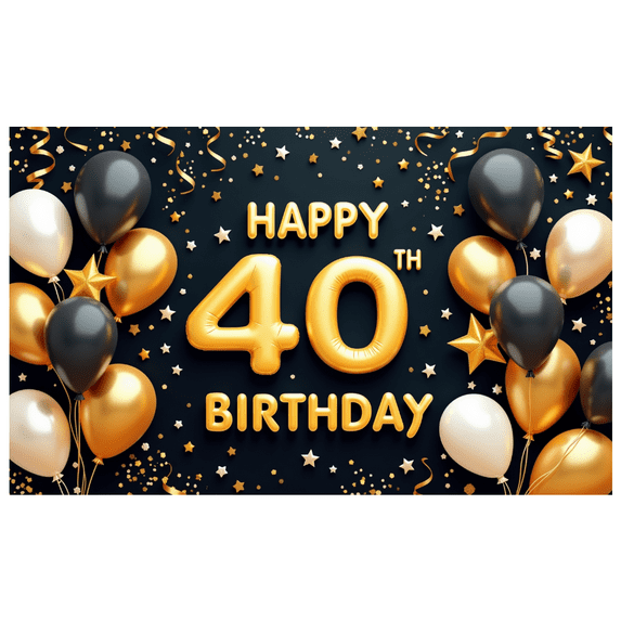 Elegant Design Happy 40th Birthday Golden Balloons Party Backdrop Celebration Banner for Birthday Event Indoor Decoration