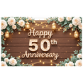 thumbnail image 1 of Elegant Design Happy 50th Anniversary Floral Wooden Banner for Milestone Celebration Wedding Party, 1 of 9