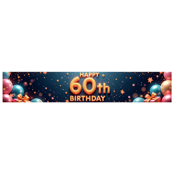 Elegant Design Happy 60th Birthday Banner Festive Decoration Glitter Theme Party Backdrop for Milestone Celebration Anniversary Indoor Decor