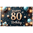 thumbnail image 1 of Elegant Design Happy 80th Birthday Banner Colorful Balloons Floral Decor Gift Box Celebration for Milestone Birthday Party Event Decoration, 1 of 7
