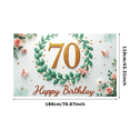 thumbnail image 1 of Elegant Design Happy Birthday Banner Decorative Green Leaves Gold Number 70 for Milestone Celebration Indoor Party Event, 1 of 8