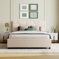 thumbnail image 1 of Elegant Design Upholstered Linen Platform Bed Frame with Brick Pattern Headboard and 4 Drawers, Strong Wood Slat Support, Mattress Foundation, No Box Spring Needed (Full), 1 of 9