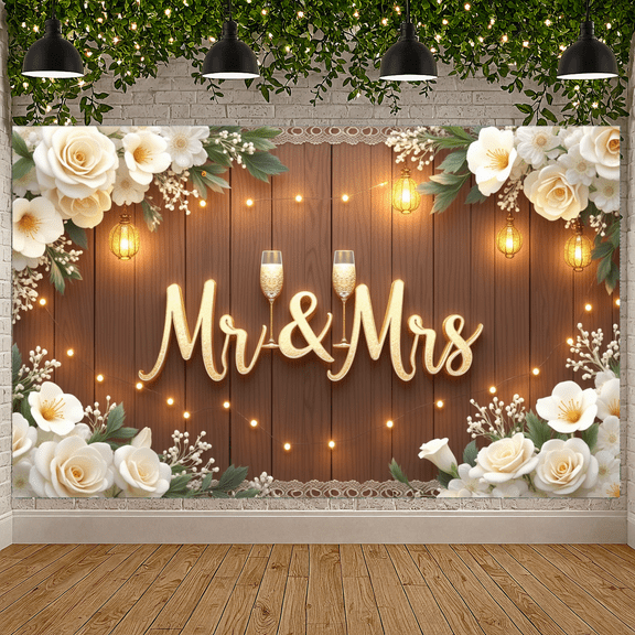 Elegant Design Wedding Banner Mr & Mrs Champagne Flowers Garland for Wedding Reception Romantic Event Anniversary